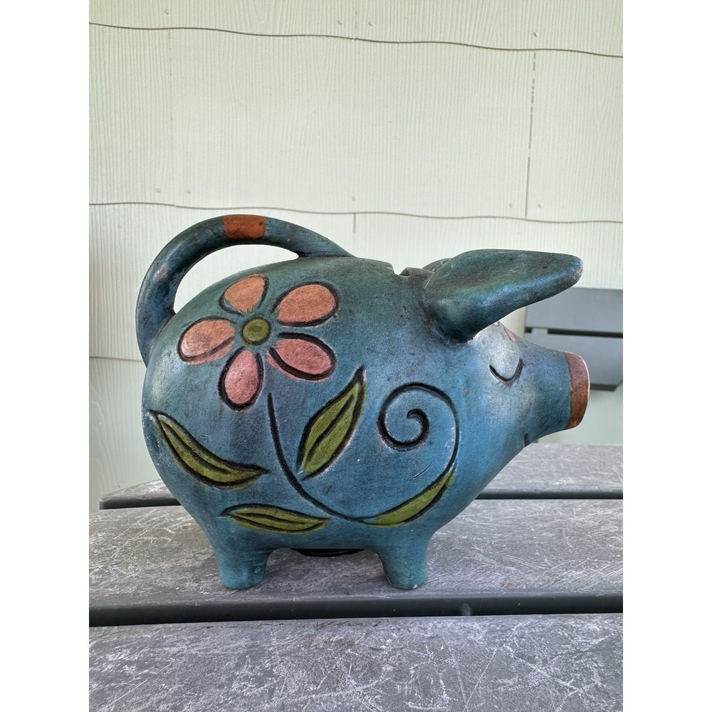 Vintage‎ Retro 1960's Groovy Piggy Bank Hand Painted Flower Power Pig